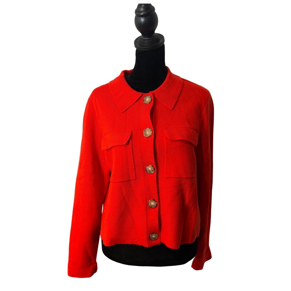 Sezane Betty Cardigan Merino Wool Knit Sweater Womens M Red Button Preppy Crop